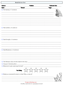 Book Review Form: summarize, identify, explain, plot, theme, conflict