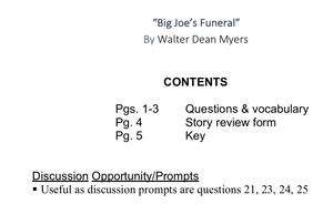 Workbook for Big Joe's Funeral No-Prep Needed