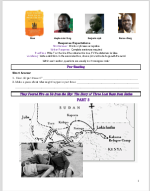 They Poured Fire on Us From the Sky lost boys of sudan teaching materials classroom resources chapter questions unit