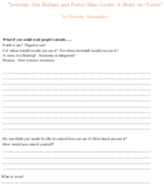 middle school worksheets for Flying Lessons stories