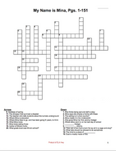 My Name is Mina and I Love the Night by David Almond crossword