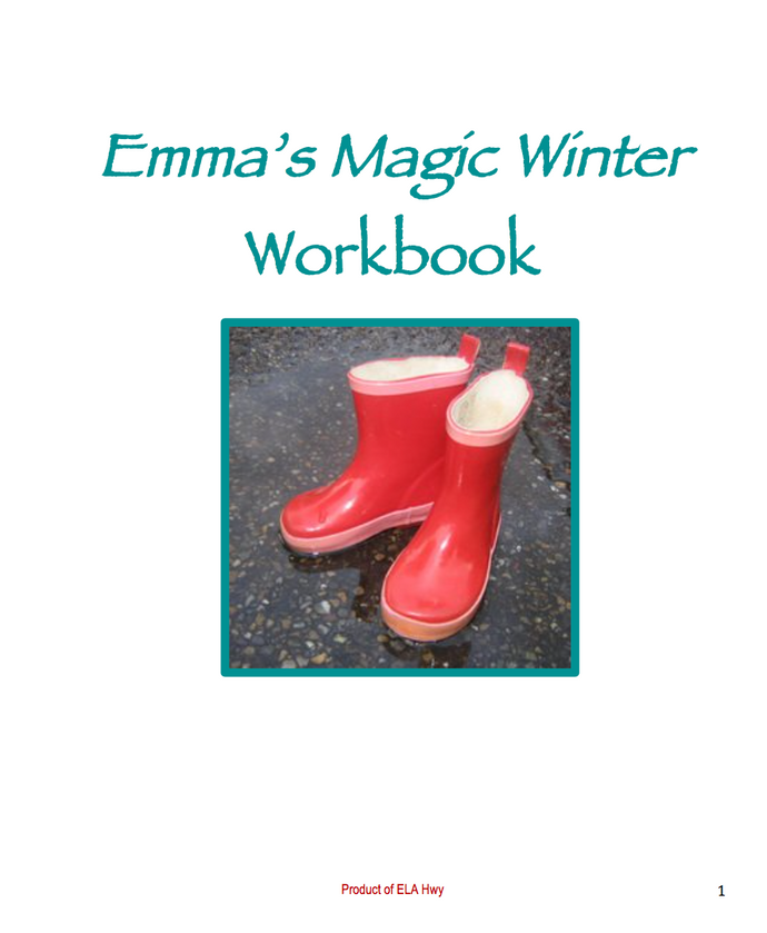 Emma's Magic Winter by Jean Little: Reading Comprehension Workbook cover page with boots