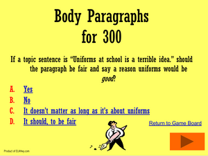 Body Paragraphs Trivia Game: Interactive! Essay prep game