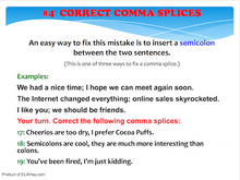 Semicolon Usage Presentation: Practice questions imbedded after each rule