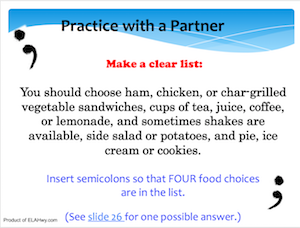 Semicolon Usage Presentation: Practice questions imbedded after each rule