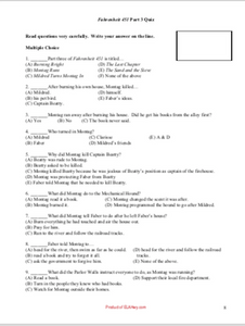 Fahrenheit 451 by Ray Bradbury: Quiz, test, assessment