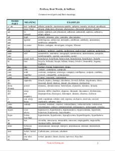 Word Parts: Common Prefixes, Root Words, & Suffixes Handout & Fill-In Form
