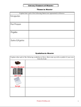 Monster by Walter Dean Myers: Literary Elements Worksheets