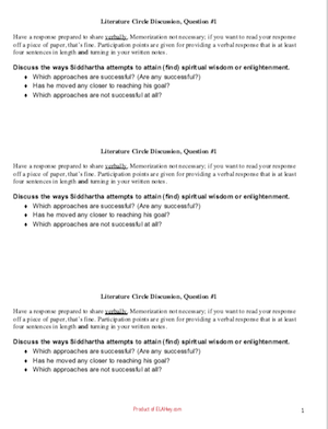 Siddhartha by Herman Hesse: Literature Circle Discussion Questions