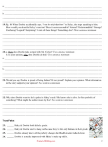 8th grade worksheet for "Don't Pass Me By" by Eric Gansworth